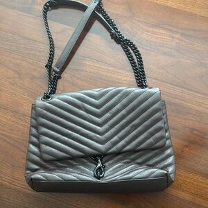 Rebecca Minkoff Gray Quilted Shoulder Bag with Chain Strap
